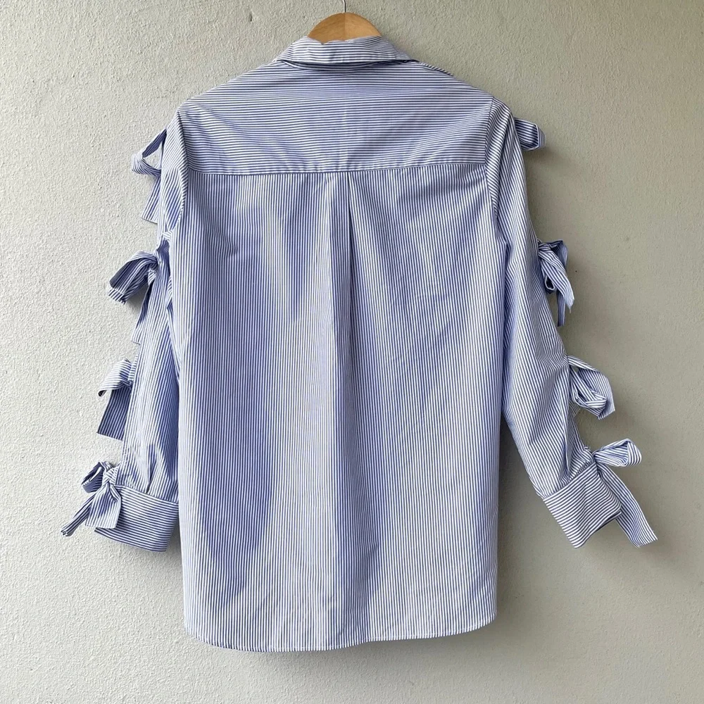 H&M | NWT Bow- Detail Poplin Shirt - Picture 9 of 16